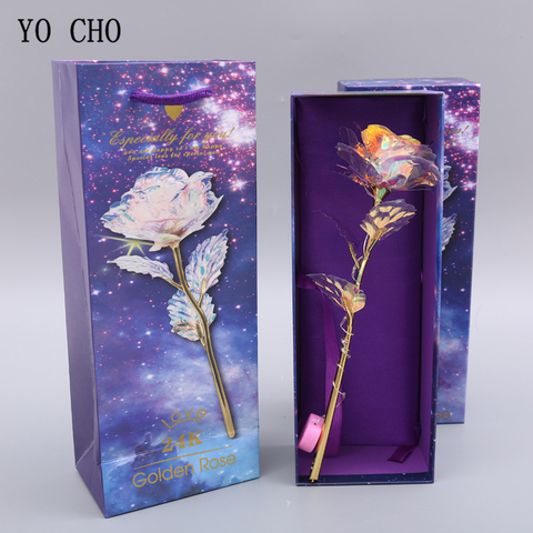 YO CHO 24K Plated Gold Rose Artificial Flower 24K Foil Rose Galaxy Box Birthday Valentine Mother's Day Christmas Creative Gift ► Photo 1/6