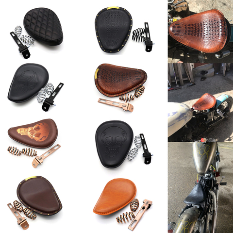 Motorcycle Retro Brown/Black Crocodile Leather Solo Seat+3