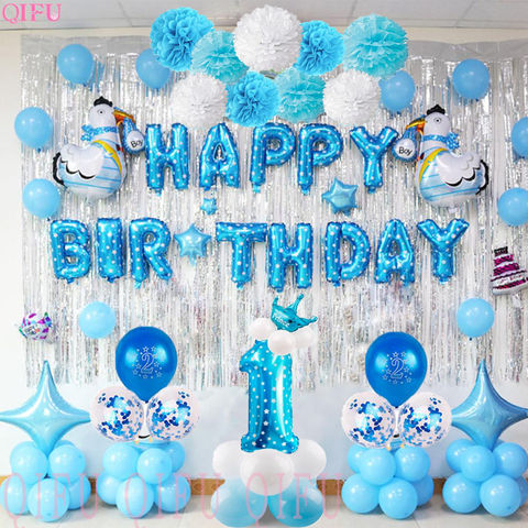 Buy Online Qifu 1 Birthday Boy 1st Birthday Party Decorations Kids My First Birthday Blue Party Decor Foil Balloons Baby Boy I Am One Year Alitools