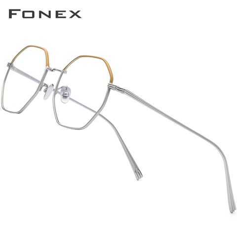 FONEX Pure Titanium Glasses Frame Men Ultralight Polygon Myopia Optical Prescription Eyeglasses Frame Women Female Eyewear 880 ► Photo 1/6