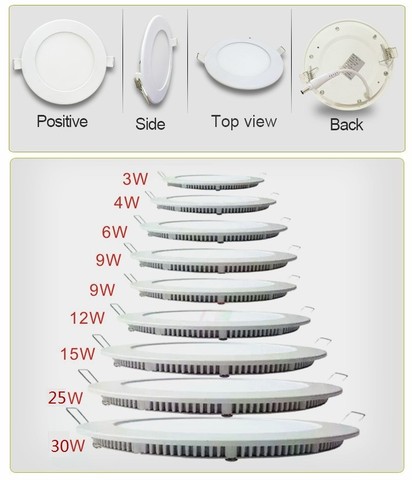 1pcs/lot Dimmable Ultra thin 3W/4W/ 6W / 9W / 12W /15W/ 25W LED Ceiling Recessed Grid Downlight / Slim Round/Square Panel Light ► Photo 1/6