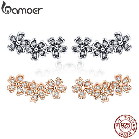 BAMOER 925 Sterling Silver Daisy Flower Clear CZ Stud Earrings for Women Sterling Silver Jewelry Valentine's Day Gift SCE419 ► Photo 1/6