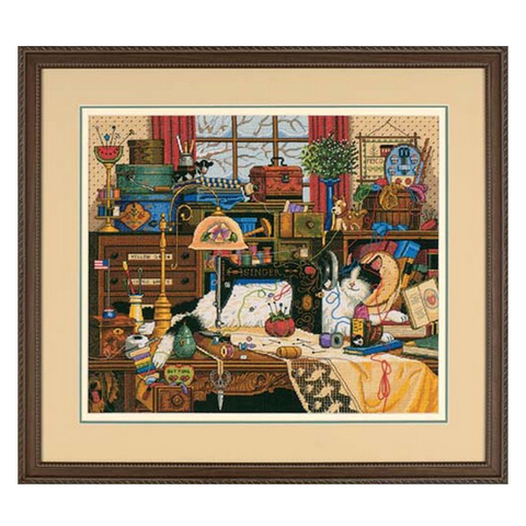 Top Quality beautiful counted cross stitch kit Maggie The Messmaker sewing machine cat kitty dimensions 03884, sewing room ► Photo 1/5
