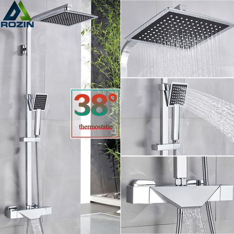 Chrome Shower Faucet Thermostatic Bathroom Shower Mixer Tap Rainfall 8