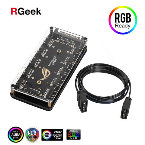 RGEEK 5V 3-pin RGB 10 Hub Splitter SATA Power 3pin ARGB Adapter Extension Cable for ASUS AURA SYNC MSI ASRock RGB LED w/Case ► Photo 1/6
