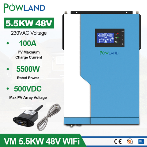 5.5KW solar inverter AC 220V DC 48VDC MPPT 100A 500VDC PV input  5500W Pure Sine Wave hybrid inverter With WiFI ► Photo 1/6