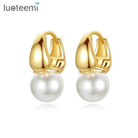 LUOTEEMI Hoop Earrings for Women Daily-life Birthday Gifts White Imitation Pearls Earring Fashion Jewelry Boucle D'Oreille Femme ► Photo 1/6