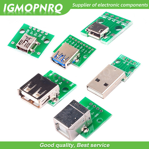 5pcs Micro Mini USB USB A Male USB 2.0 3.0 A Female USB B Connector Interface to 2.54mm DIP PCB Converter Adapter Breakout Board ► Photo 1/1