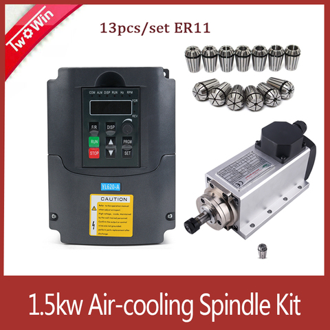 1500W 1.5KW CNC Spindle 220v/110v Square Air Cooling Spindle 1500W Air-cooled Milling Spindle +1.5KW VFD Inverter+13pcs/set ER11 ► Photo 1/6