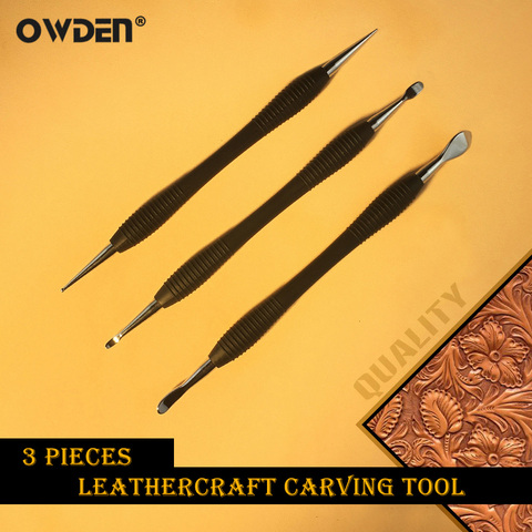 OWDEN 3Pcs Leather Modeling Carving Tools Set Stainless Steel Point Stylus Spoon Balls Embossing Carving Blade Press ► Photo 1/6