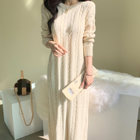 NEW Autumn Sweater Women Dress Winter Long sleeve Sweater Knitted Dresses Long loose Maxi Oversize Dresses Knitting Robe Vestido ► Photo 1/6