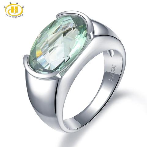 Hutang Women's Ring 6.30ct Natural Green Amethyst Wedding Rings 925 Sterling Silver Gemstone Fine Elegant Classic Jewelry Gift ► Photo 1/6