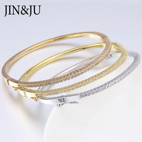 JIN&JU Luxury Cubic Zirconia Bangles For Women Gold Color Round Bracelets Girlfirend Birthday Party Gifts Hot Fashion Jewellery ► Photo 1/6