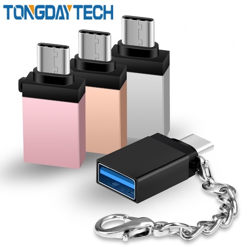 Tongdaytech 2 Pack Type C Adapter USB-C to USB-A OTG Adapter Converter With Keychain For Macbook For Samsung Note 8/S8/LG G5 G6 ► Photo 1/6