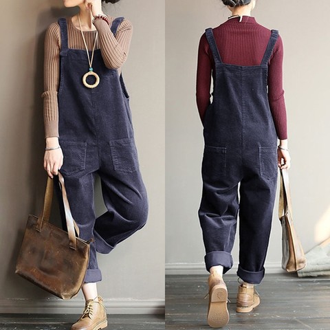 Kaftan Corduroy Jumpsuits Women's Overalls Casual Rompers 2022 ZANZEA Spring Suspender Button Playsuits Female Solid Pant Turnip ► Photo 1/6