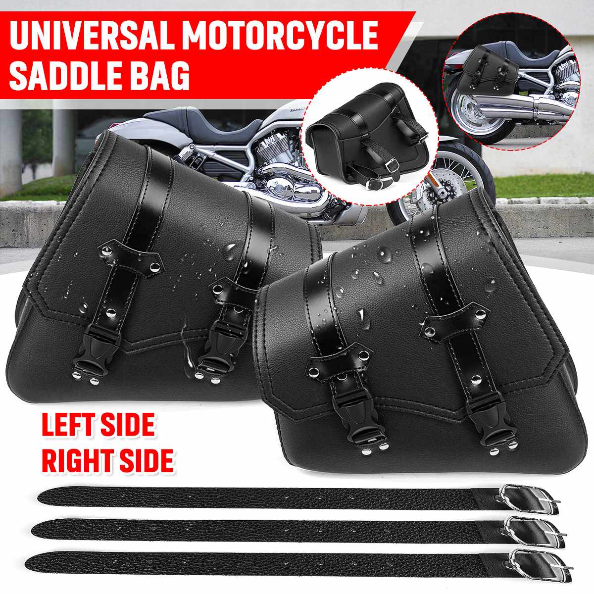 Motorcycle Saddlebags Side Tool Bag Luggage Storage Saddle Bag Pouch PU Leather Black Universal For Honda/Yamaha/Suzuki ► Photo 1/6