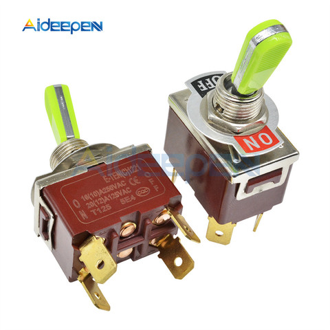 E-TEN(C)1221 Toggle Switch Red 4 Pin ON-OFF Switch Silver Contactor 50000 Times Lifespan 250V 16A Green Handle with 12mm Cap ► Photo 1/6