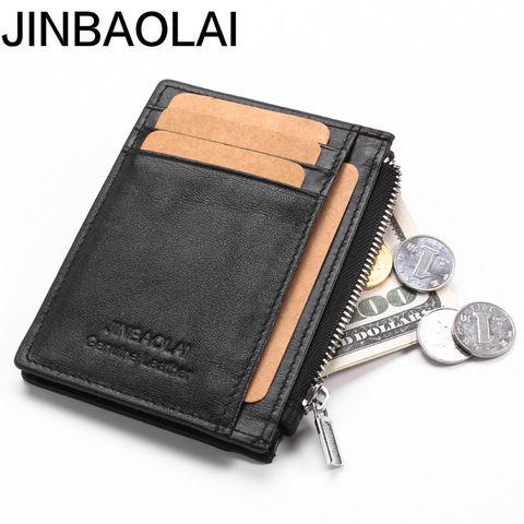 Men's Genuine Leather Wallet Zipper Small Purse Card Holder Man