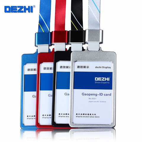 DEZHI High Gloss Business ID Card Holder with 1.5cm Neck Strap,Metal Name Card Case with Lanyard,Customize LOGO Badge Holder ► Photo 1/6