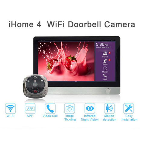 ROLLUP iHome4 WiFi Door Viewer Video IP Remotely Camera Security IR Night Vision PIR Motion Detect Alarm On APP Home Doorbell ► Photo 1/6