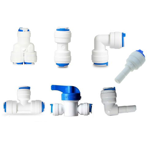 Reverse Osmosis Quick Coupling 1/4 3/8 Hose Connection Tee Y Connector 2 Way Equal Elbow Straight RO Water Plastic Pipe Fitting ► Photo 1/6