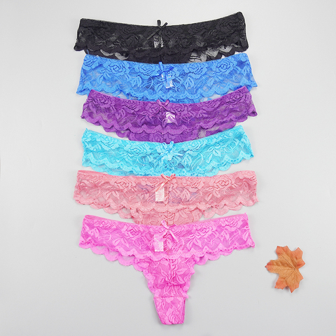 6pcs/lots Thongs Panties Women Sexy Underwear Transparent Lace Seamless Tangas Strings Dropshipping Low Rise Underwear ► Photo 1/6