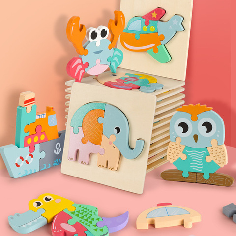 High quality baby 3D wooden puzzle educational toys early learning cognition kids cartoon grasp intelligence puzzle ► Photo 1/6