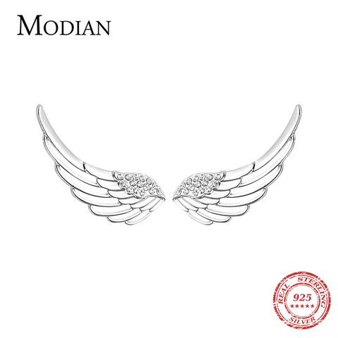 Modian Real 100% 925 Sterling Silver Wings Clear Zircon Fashion Stud Earrings For Women Charm Tiny Sterling Silver Jewelry ► Photo 1/5