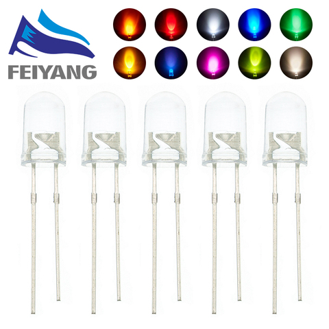 1000pcs 5MM Led white/blue/red/yellow/green/pink/purple light bulbs / 5MM White Colour LED emitting diode F5 White/UV LED ► Photo 1/3