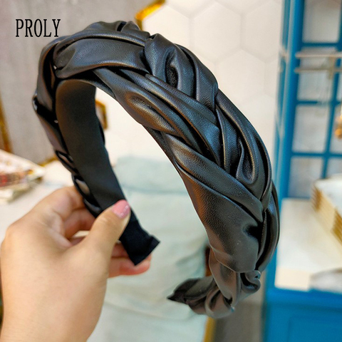 PROLY New Fashion Hair Accessories For Women Leather Hairband Cross Knot Braid Headband Adult Wide Side Headwear Hair Hoop ► Photo 1/6