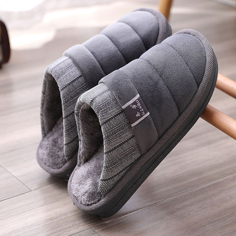 Plus Size 48 49 Waterproof Men Down Slippers Winter Indoor Fur Shoes Male Rubber Anti-Odor Mans Flurry Slides ► Photo 1/6