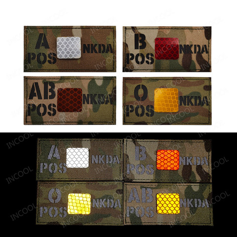 Reflective Blood Patches NKDA A B AB O Positive POS Infrared Tactical Military Patch Armband Multicam Decorative Badges ► Photo 1/6