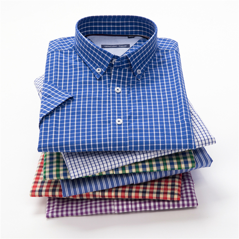 2022 Summer Men's Classic Plaid Short Sleeve Shirt High Quality 100% Cotton Lightweight and Comfortable Youth Fashion Shirt ► Photo 1/6