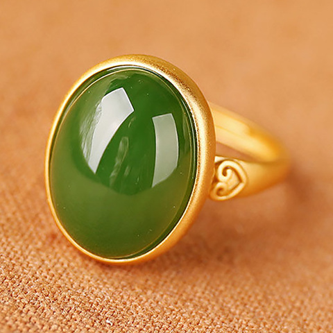 SNew silver inlaid natural Hetian jade big egg face niche design palace style retro Xiangyun opening adjustable women's ring ► Photo 1/6