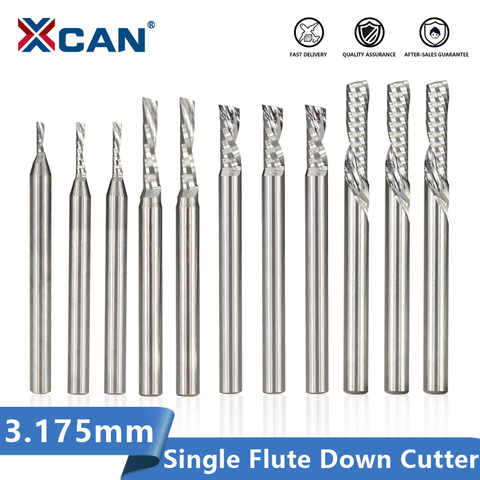 XCAN Single Flute Down Cutter 3.175mm(1/8') Shank Left Hand CNC Router Bit Dia 1-3.175mm Carbide End Mill for Aluminum Cutting ► Photo 1/6