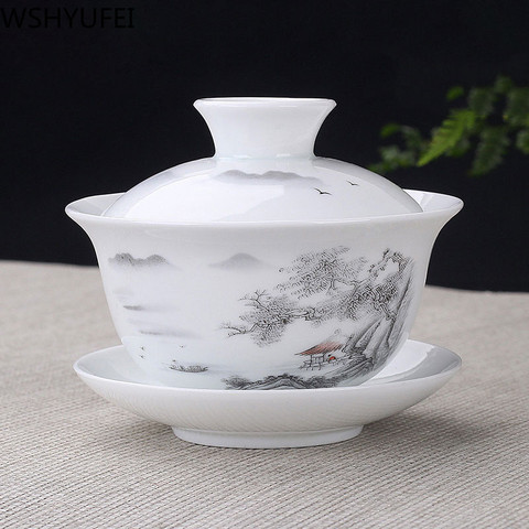 Ceramic Gaiwan Teapot handmade Tea Tureen Boutique tea bowl Chinese Suet Jade White Porcelain Teaware Accessories Drinkware ► Photo 1/6