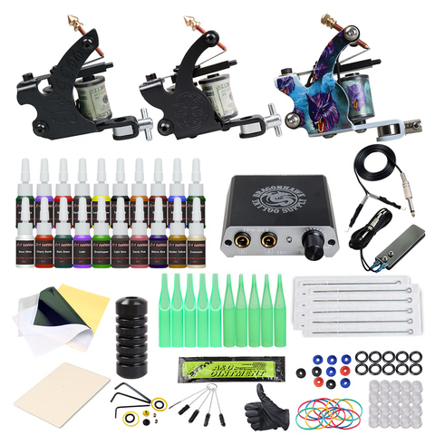 Beginner Complete Tattoo Kit 2 Machines Gun Set Power Supply Grips Body Art Tools Set Permanent Makeup Tattoo set ► Photo 1/6