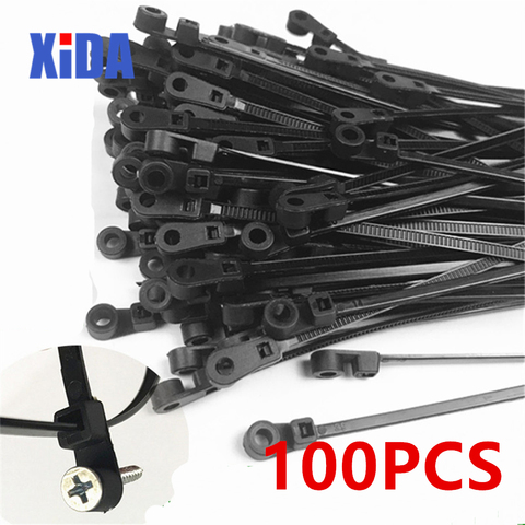 100pcs Nylon cable tie 4*150 fixed cable tie,screws fixed head type cable tie Black ► Photo 1/6