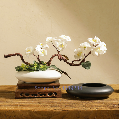 Chinese Style Ceramics Vase Flower Pot Black White Cobblestone Deformation Flower Arrangement Accessories Modern Home Decoration ► Photo 1/6