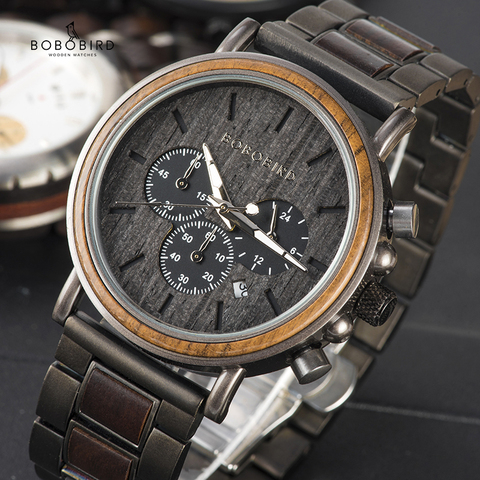 BOBO BIRD Wooden Watch Men Wristwatches Luxury Chronograph Date Show reloj hombre With Gift Box Q26-1 Accept Dropshipping ► Photo 1/6