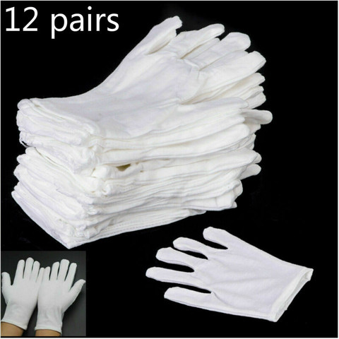 12 pairs/bag 1 pack White Cotton Gloves WorkFor Dry Hands Handling Film Gloves Ceremonial Inspection Gloves Ceremonial Gloves. ► Photo 1/5