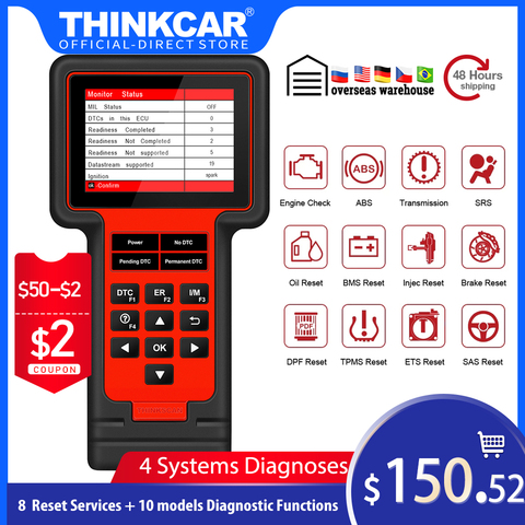 Thinkcar TS609 OBD2 Scanner ECM TCM ABS SRS System Diagnostic tool with Oil Brake TPMS SAS ETS Injec BMS DPF Reset free update ► Photo 1/6