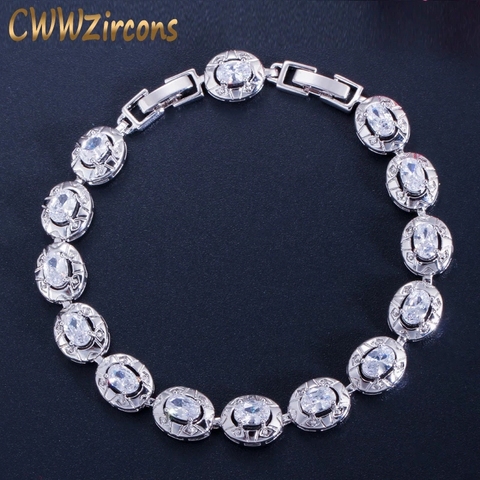 CWWZircons 2022 Newest Design Round Cut Silver Color Cubic Zirconia Crystal Fashion Ladies Bracelet for Women Gift CB027 ► Photo 1/6