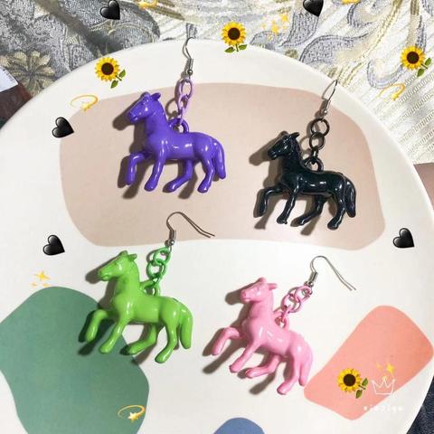 Cute Handmade Candy Color Animal Horse Dangle Drop Earrings Funny Cartoon Resin Earrings for Women Girl Unique Party Jewelry ► Photo 1/6