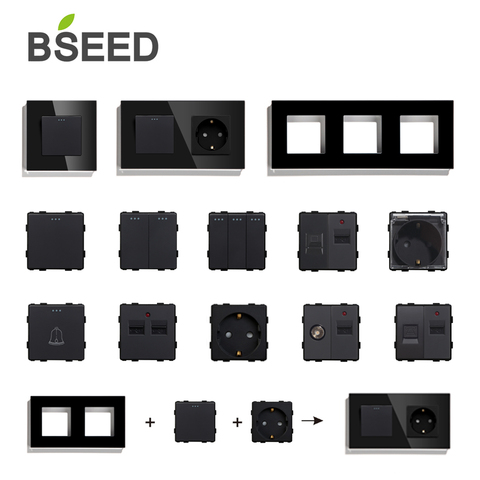 BSEED Wall Light Switches Glass Panel Parts White USB Sockets Function Parts  DIY EU CAT5 TV Sockets Power Outlet Parts ► Photo 1/6