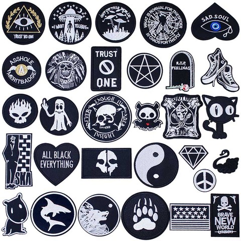 Black Dark Iron On Patches Badges for Sew Seam Tailoring Clothes Suits of Coat Jacket Trousers T-shirt Pants Ornament Apparel ► Photo 1/6