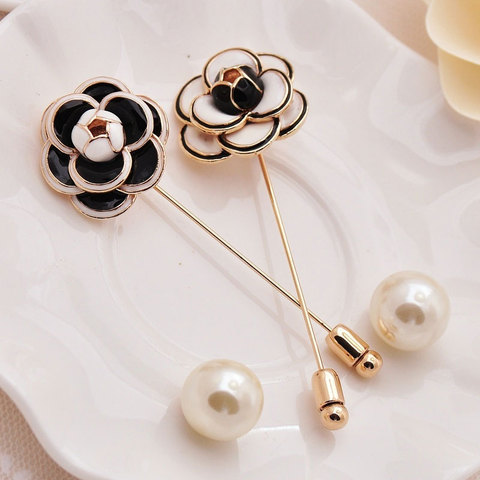 Camellia pin brooch Black White Flower Rose Pearl Female Brooches Accessories ► Photo 1/5
