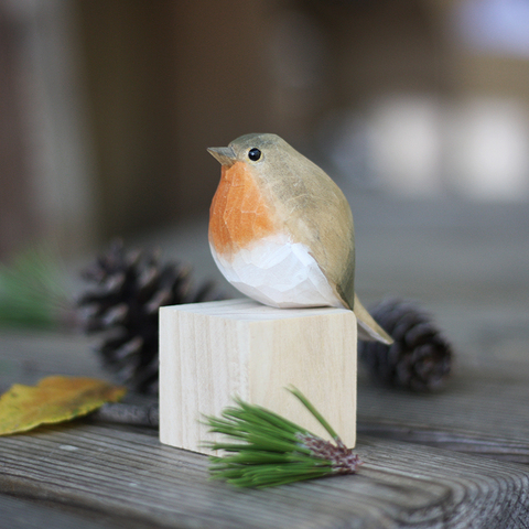 Wood carving ornaments Nordic style Little fat bird Handmade Robin bird Home decoration crafts ► Photo 1/5