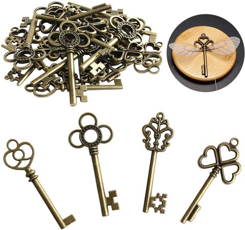 30pcs Flying Keys DIY with Dragonfly Wing Charms Wings and Vintage Skeleton Key Elastic Crystal String Retro Style Gift Party ► Photo 1/6