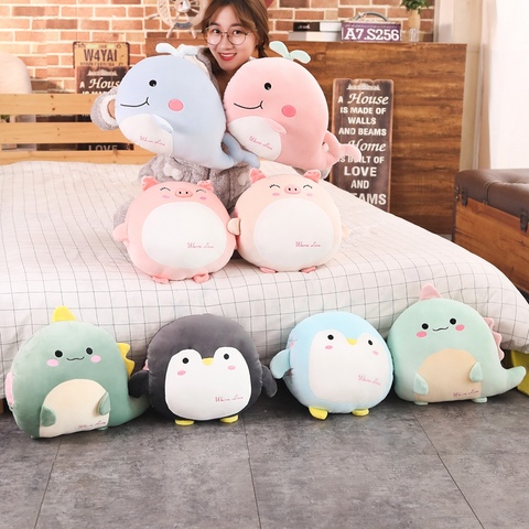 Squishy Cartoon Animals Plush Round Ball Shaped Hand Warmer Warm Holes Stuffed Animal Doll Penguin Whale Dino Pig Toy Gift ► Photo 1/6